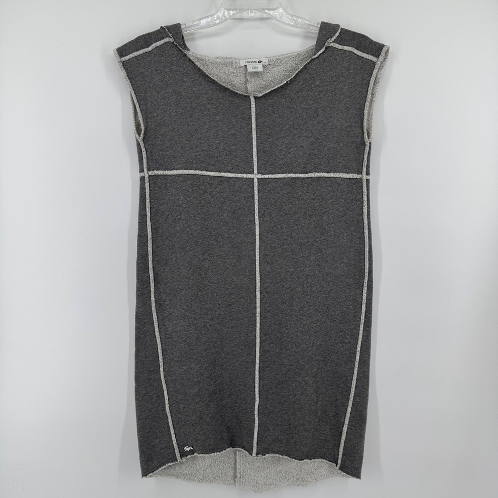 Lacoste Sweatshirt Dress Womens 42 Gray Metallic Raw‎ Edge Seam Sleeveless